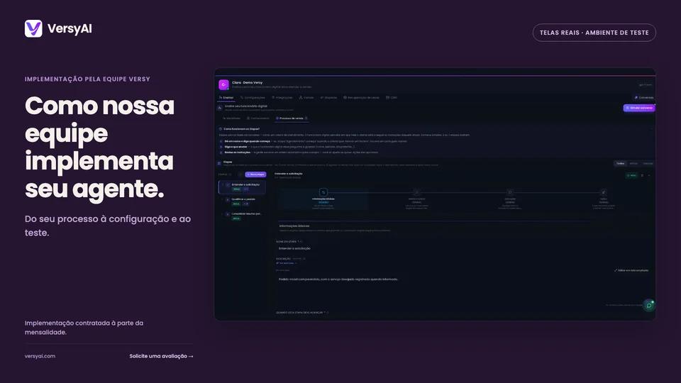 Prévia da demonstração de configuração e teste na plataforma Versy